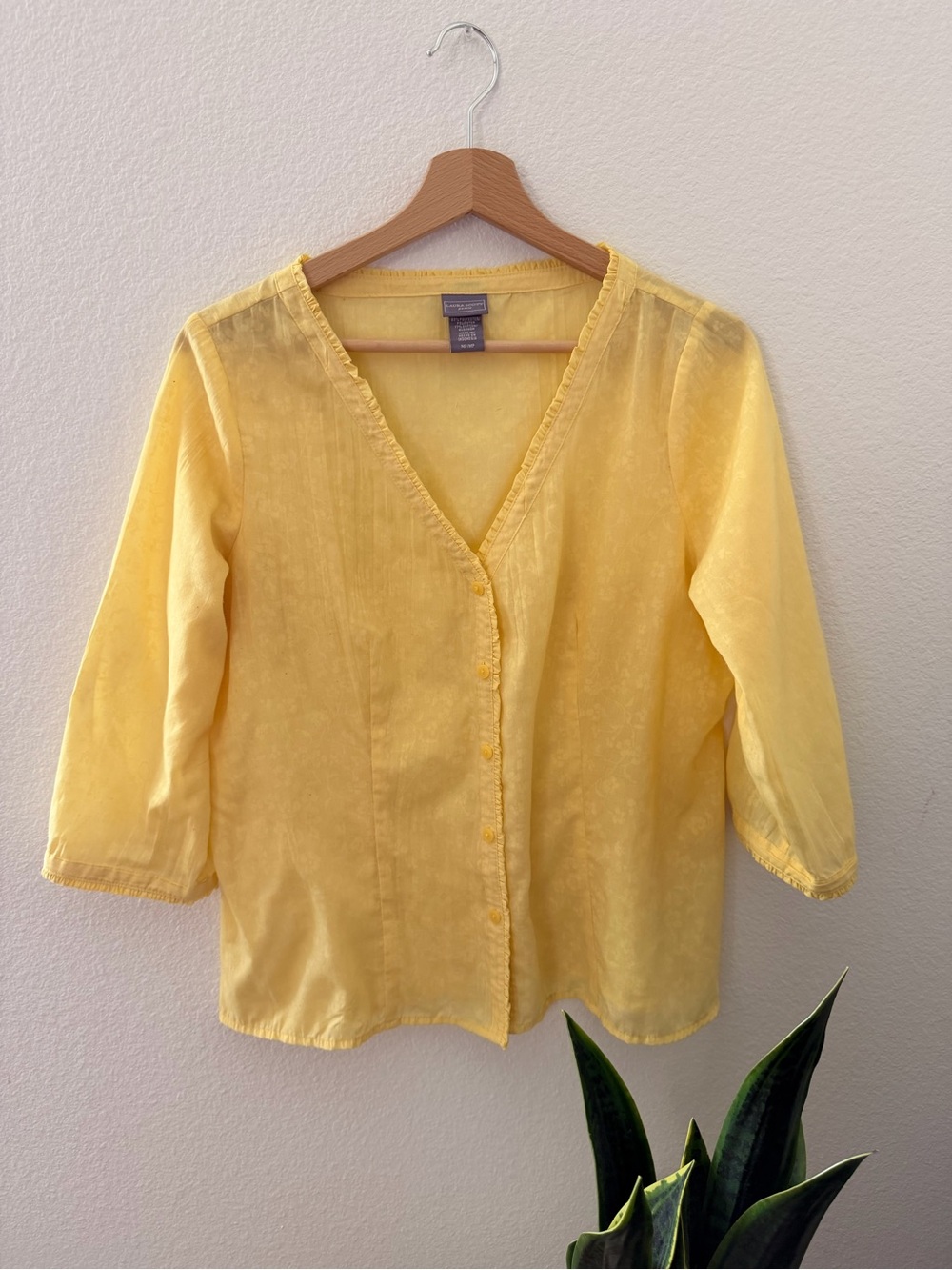 Lightweight Yellow V-Neck Button Front Women’s Top
